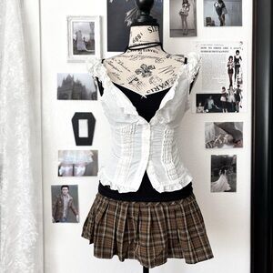 White Ruffled Top with Plaid Skirt